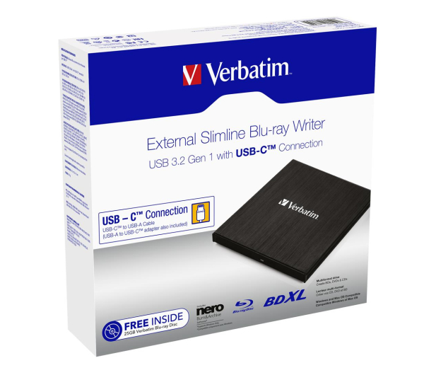 VERBATIM External Slimline BLU-RAY X4 USB-C 3.1 43889 - 631464 - zdjęcie 3